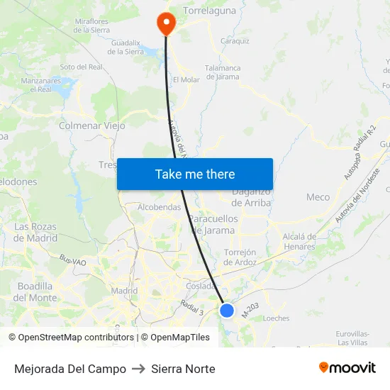 Mejorada Del Campo to Sierra Norte map