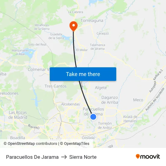 Paracuellos De Jarama to Sierra Norte map