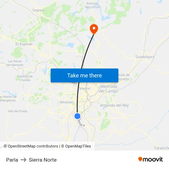 Parla to Sierra Norte map