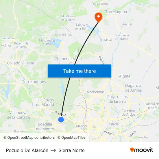 Pozuelo De Alarcón to Sierra Norte map
