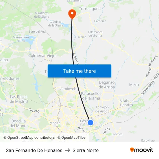 San Fernando De Henares to Sierra Norte map