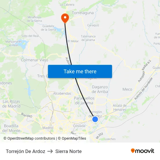 Torrejón De Ardoz to Sierra Norte map