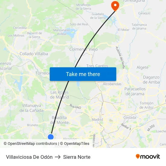 Villaviciosa De Odón to Sierra Norte map