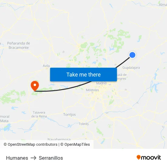Humanes to Serranillos map