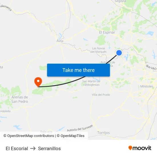 El Escorial to Serranillos map