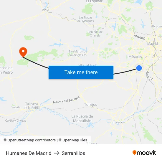 Humanes De Madrid to Serranillos map