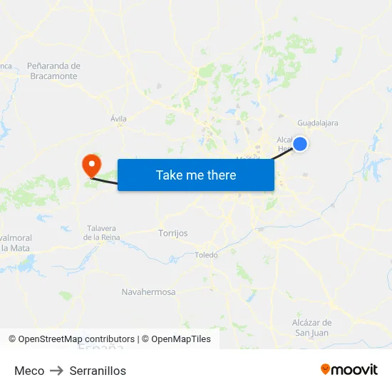 Meco to Serranillos map