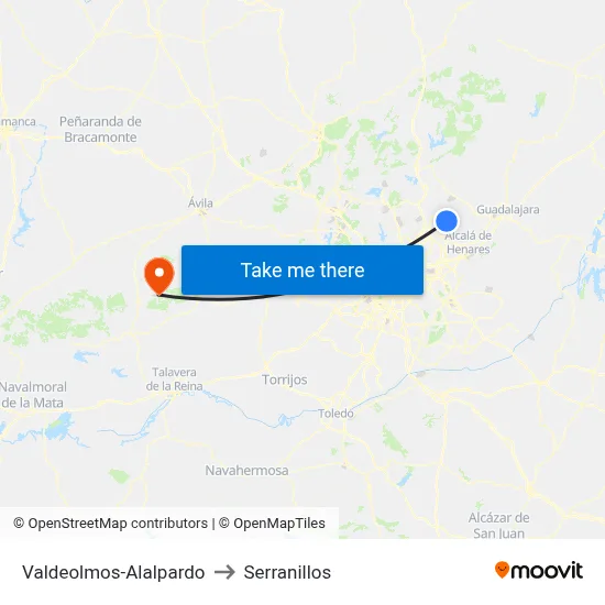 Valdeolmos-Alalpardo to Serranillos map