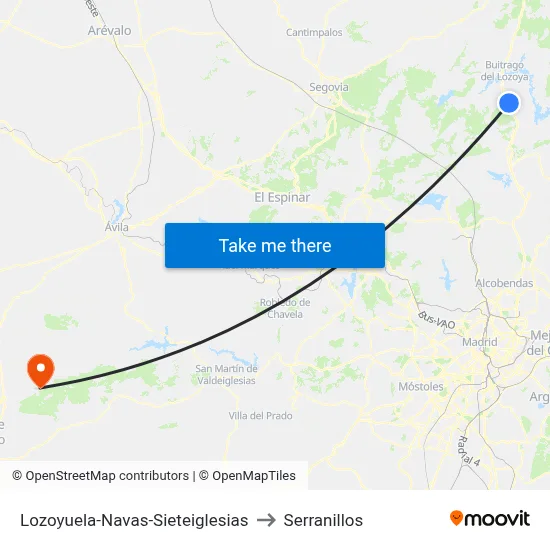 Lozoyuela-Navas-Sieteiglesias to Serranillos map