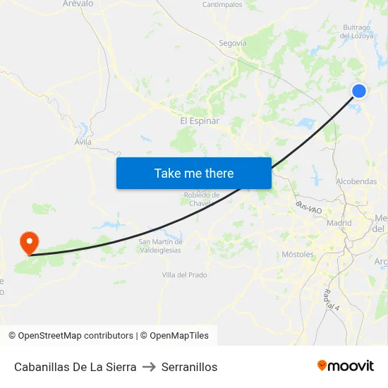 Cabanillas De La Sierra to Serranillos map