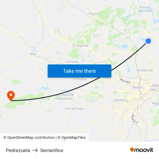Pedrezuela to Serranillos map