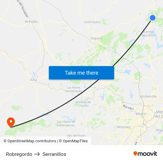 Robregordo to Serranillos map