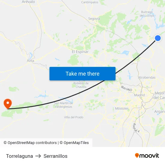 Torrelaguna to Serranillos map
