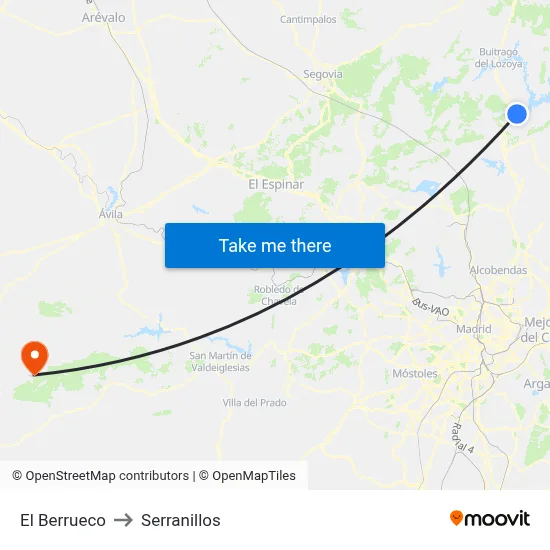 El Berrueco to Serranillos map