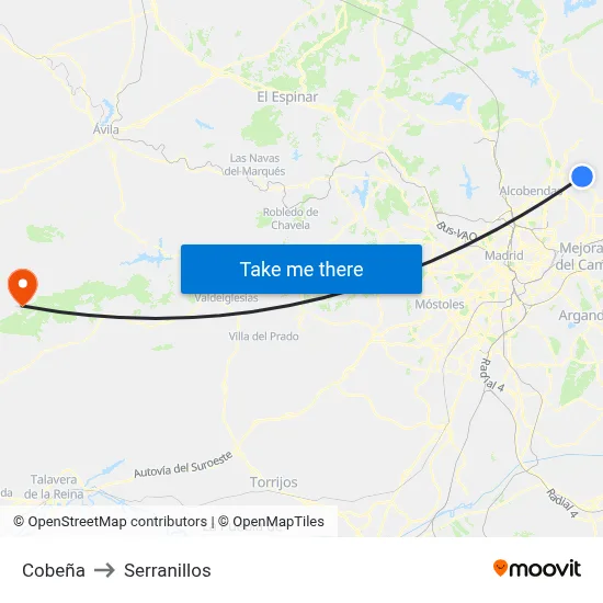 Cobeña to Serranillos map