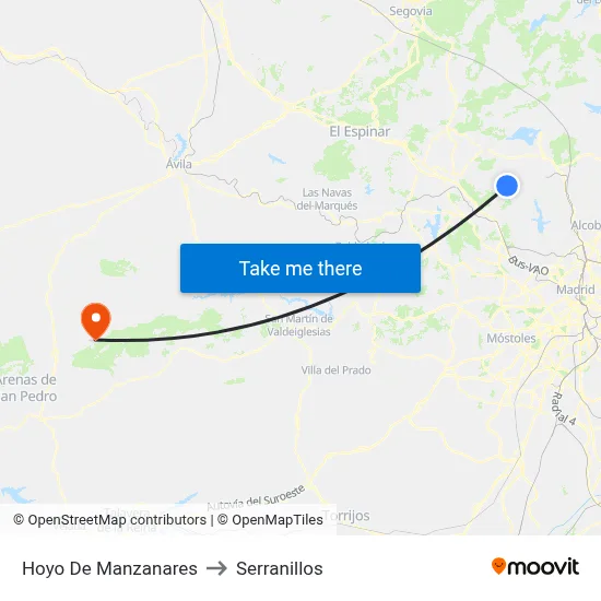 Hoyo De Manzanares to Serranillos map