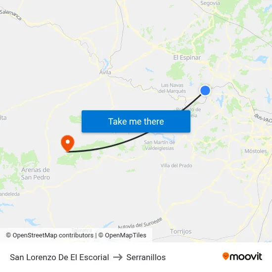 San Lorenzo De El Escorial to Serranillos map