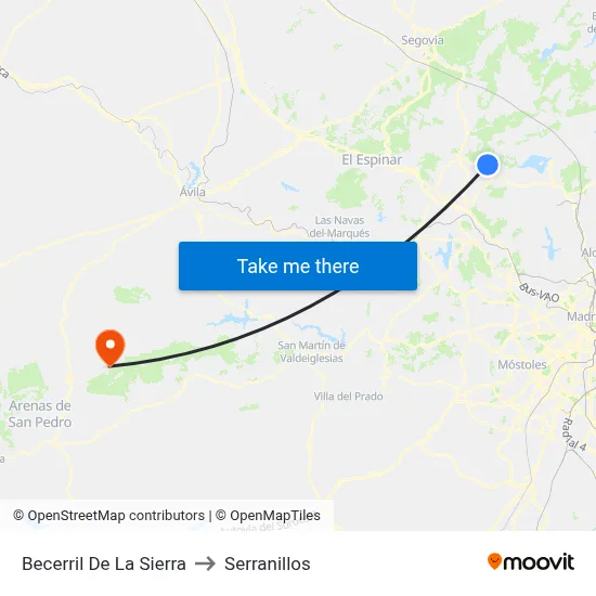 Becerril De La Sierra to Serranillos map