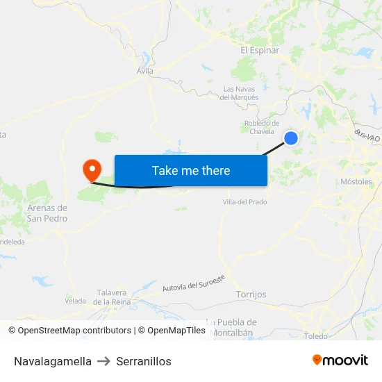Navalagamella to Serranillos map