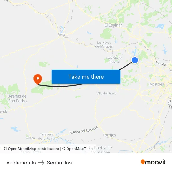 Valdemorillo to Serranillos map