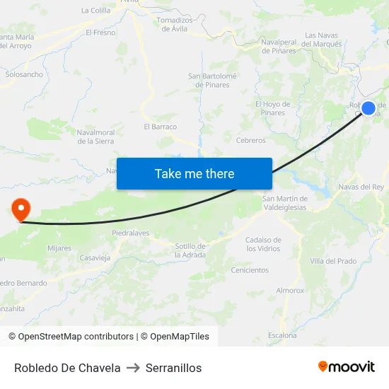 Robledo De Chavela to Serranillos map
