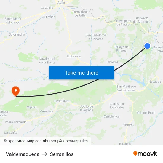 Valdemaqueda to Serranillos map