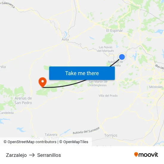 Zarzalejo to Serranillos map