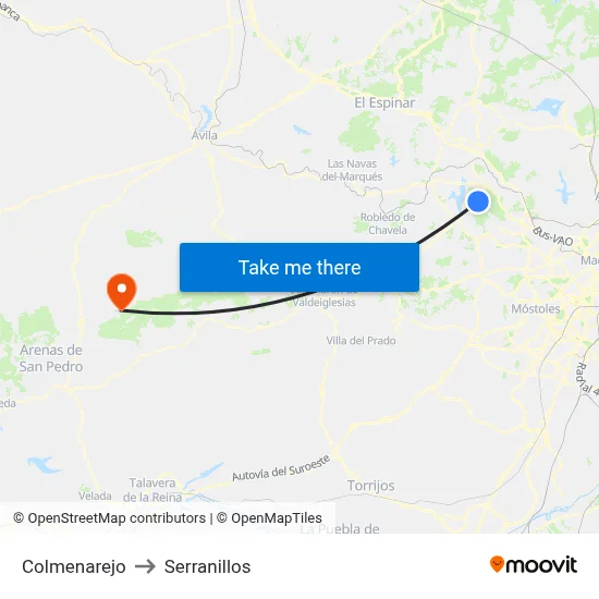 Colmenarejo to Serranillos map