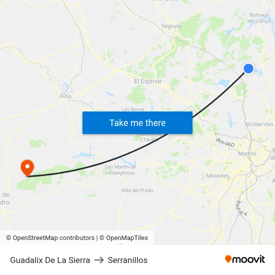 Guadalix De La Sierra to Serranillos map