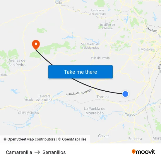 Camarenilla to Serranillos map