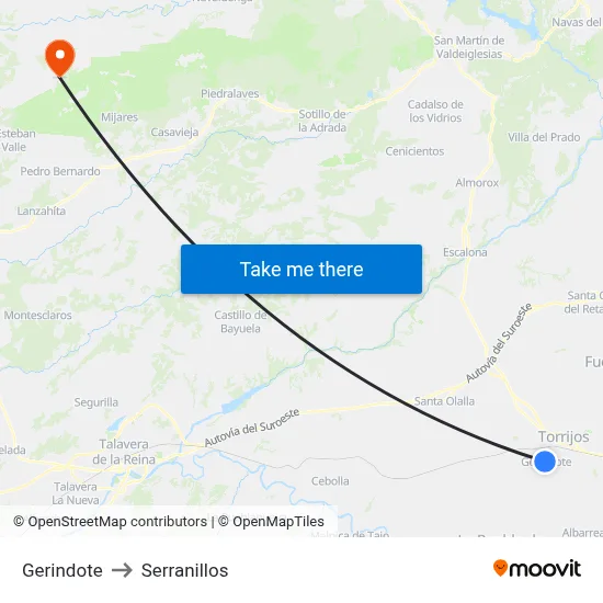 Gerindote to Serranillos map