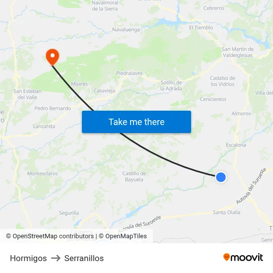Hormigos to Serranillos map