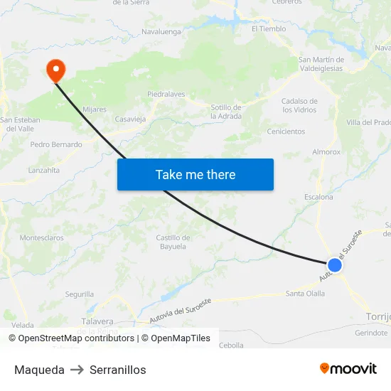 Maqueda to Serranillos map