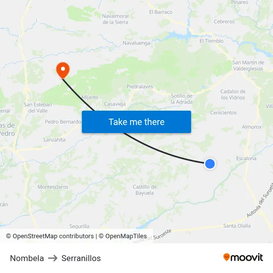 Nombela to Serranillos map