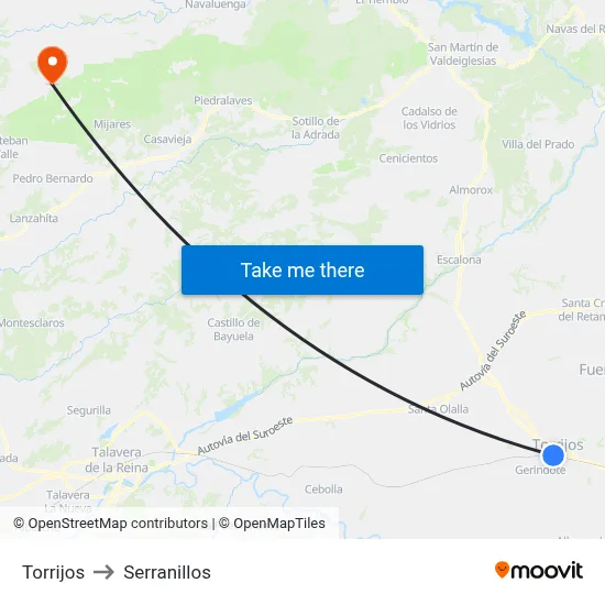 Torrijos to Serranillos map
