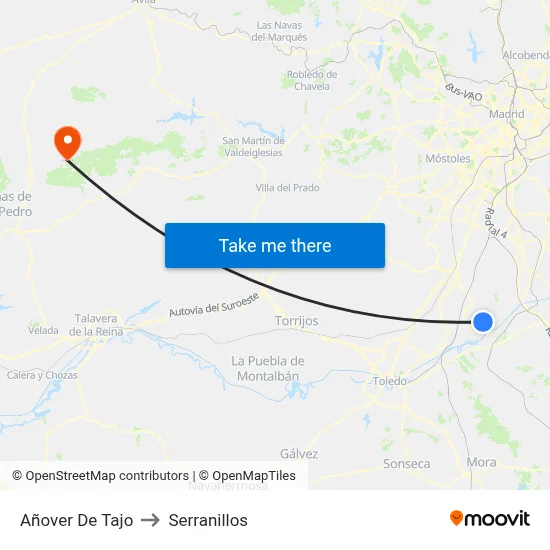 Añover De Tajo to Serranillos map