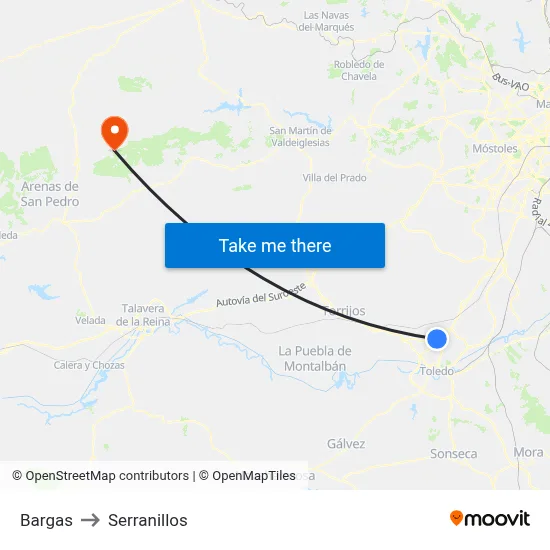Bargas to Serranillos map