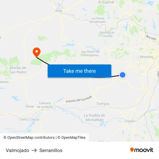 Valmojado to Serranillos map