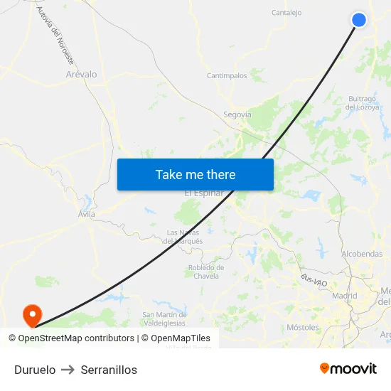 Duruelo to Serranillos map