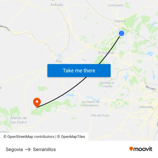 Segovia to Serranillos map