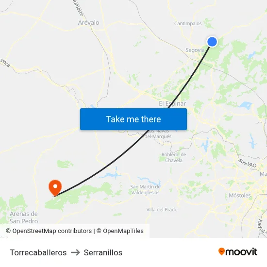 Torrecaballeros to Serranillos map