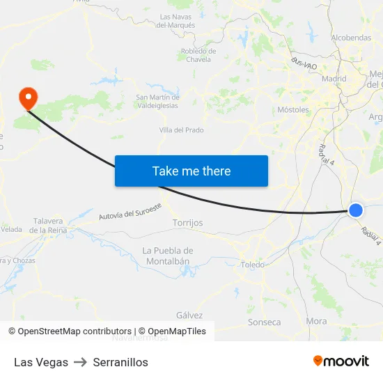 Las Vegas to Serranillos map