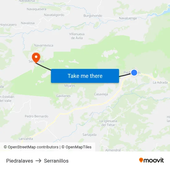 Piedralaves to Serranillos map