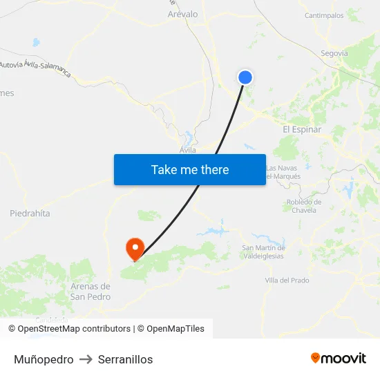 Muñopedro to Serranillos map