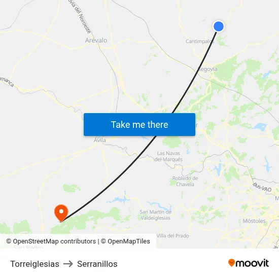 Torreiglesias to Serranillos map