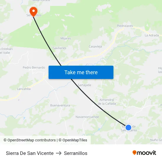 Sierra De San Vicente to Serranillos map