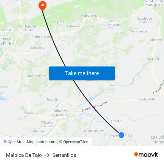 Malpica De Tajo to Serranillos map