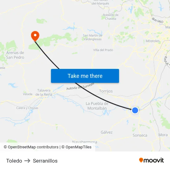 Toledo to Serranillos map