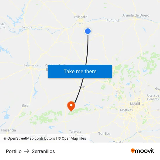 Portillo to Serranillos map