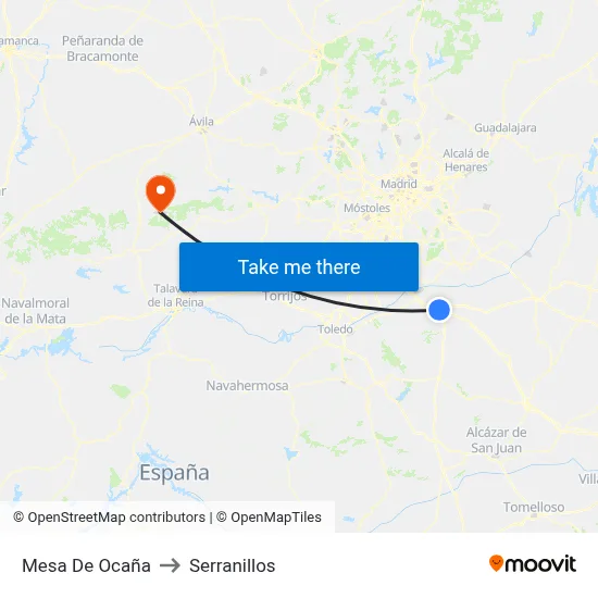 Mesa De Ocaña to Serranillos map